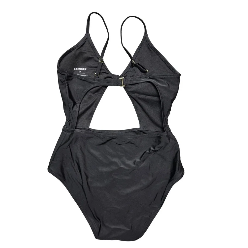 Cutout Tie Front Monokini One Piece Swimsuit Womens Medium Black Express